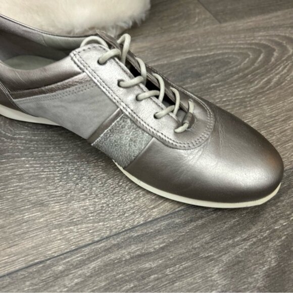 ECCO Silver Touch Sneaker Lace Shoes Metallic Leather Size 6 - Picture 10 of 12